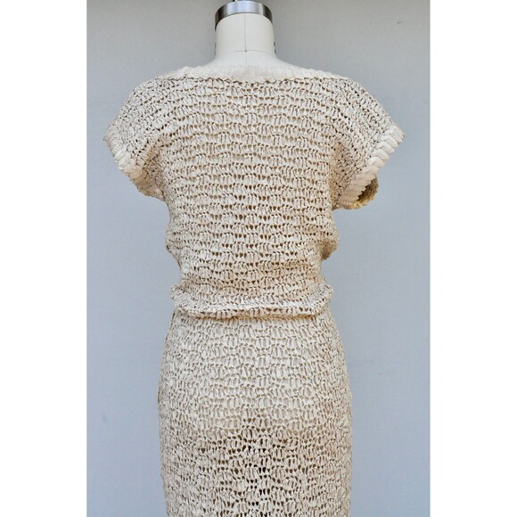 40s 50s Ivory Crochet Dress Marina California Saks Fifth Avenue See Through XXS - Picture 5 of 10
